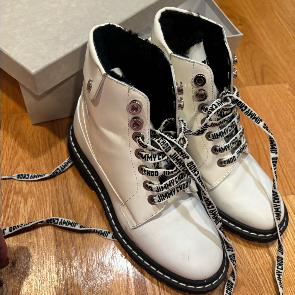Jimmy Choo White Lace-Up Boots